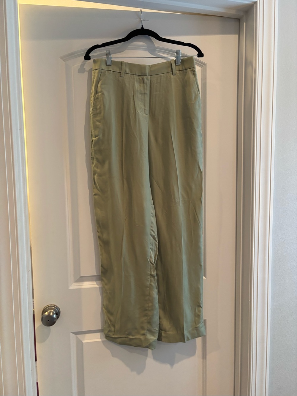 High-Rise Wide-Leg Women's Silk Pants in light green